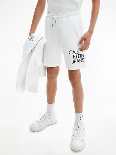 Calvin Klein Ruhák HU161979 | Calvin Klein Organic Cotton Logo Jogger Fiu Rövidnadrág Világos Fehér